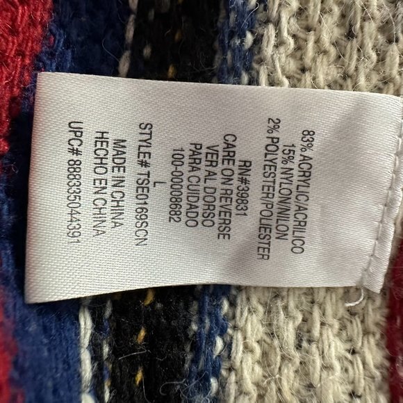 SAM EDELMAN poncho women L red blue‎ striped waterfall Shawl open front Sweater - Picture 6 of 6